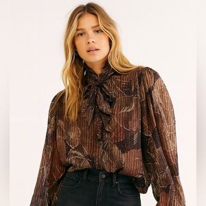 NICOLA Vintage Sheer Leaf Print Blouse – Button Down, Long Sleeve Size 10